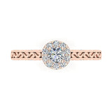 18K Gold Vintage Style Halo Diamond Promise Ring 0.40 ct Glitz Design (G,VS) - Rose Gold