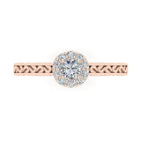 14K Gold Vintage Style Halo Diamond Promise Ring 0.40 ct Glitz Design (G,SI) - Rose Gold
