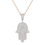 Hamsa Hand Pendant Diamond Necklace for Men/Women 14K Gold 2 Ct-SI - Rose Gold