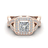 Diamond Engagement Ring for Women GIA Princess Cut Halo Rings 18K Gold 1.50 ct G-VS - Rose Gold