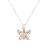 14K Gold Necklace 0.17 ct tw Diamond Butterfly Charm-G,SI - Rose Gold