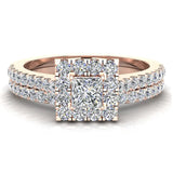0.70 Ct Princess Cut Square Halo Diamond Wedding Ring Bridal Set 14K Gold (I,I1) - Rose Gold