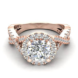 1.56 Ct Infinity Style Shank Halo Diamond Engagement Ring-18K Gold-G,VS - Rose Gold