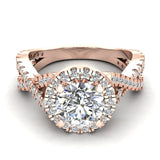 1.56 Ct Infinity Style Shank Halo Diamond Engagement Ring-14K Gold-G,SI - Rose Gold