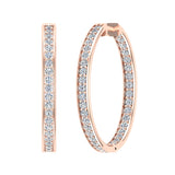 14K Hoop Earrings 33mm Diamond Line Setting Click-in Lock 2.28 ct-G,SI - Rose Gold