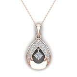 14K Gold Necklace Dainty Diamond Studded Tear-drop Style 0.27 ct-G,I1 - Rose Gold