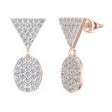Diamond Dangle Earrings Oval Pattern Cluster Triangle Top 14K Gold 0.90 ct-G,SI - Rose Gold