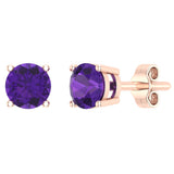 2.00 carat Purple Amethyst Gemstone Stud Earrings 14K Gold Round Cut - Rose Gold