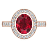 Classic Oval Ruby & Diamond Fashion Ring 14K Gold - Rose Gold