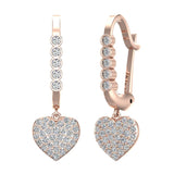 Heart Diamond Dangle Earrings Dainty Drop Style 14K Gold 0.75 ct-G,SI - Rose Gold