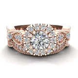 1.50 Ct Vintage Halo Diamond Engagement Ring Set Millgrain Style 18K Gold-G,VS - Rose Gold