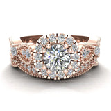 1.50 Ct Vintage Halo Diamond Engagement Ring Set Millgrain Style 14K Gold-G,SI - Rose Gold