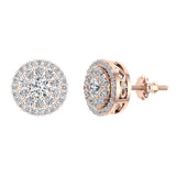 Double Halo Cluster Diamond Earrings 1.01 ct 14k Gold-G,SI - Rose Gold