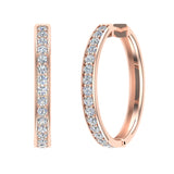 14K Gold Hoop Earrings 29mm Diamond Line Setting Click-in Lock-G,SI - Rose Gold