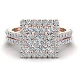 Princess Cut Double Halo Diamond Wedding Ring Bridal Set 18K Gold (G,VS) - Rose Gold
