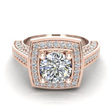 Solitaire Diamond Square Halo Cathedral Engagement Ring 14K Gold-G,SI - Rose Gold