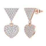 Heart Diamond Dangle Earrings 14K Gold-I,I1 - Rose Gold