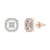 Diamond Stud Earrings Princess Cut Cornered Square 14K Gold-G,SI - Rose Gold