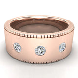 Men’s 14K Gold Wedding Band Millgrain Smooth Finish 9mm Diamond Ring (G,SI) - Rose Gold