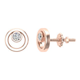Diamond Earrings Circle Shape Studs Bezel Settings 10K Gold-J,SI2-I1 - Rose Gold