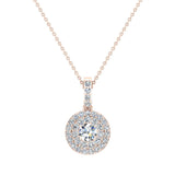 Diamond Necklaces for Women Round Double Halo Pendant 14K Gold-I,I1 - Rose Gold