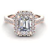 Emerald-Cut Solitaire Diamond Cornered Halo Wedding Ring 14K Gold-G,SI - Rose Gold