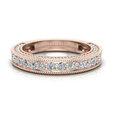 Antique Milgrain Accented Diamond Wedding Ring Band 1.22 ctw 14K Gold Glitz Design (I,I1) - Rose Gold