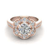 Solitaire Diamond Floral Halo Wedding Ring 18K Gold-G,VS - Rose Gold