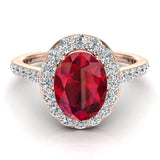 Ruby & Diamond Halo Ring 14K Gold July Birthstone - Rose Gold