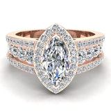 Elegant Marquise Brilliant Halo Diamond Engagement Ring 1.80 ctw 14K Gold (G,I1) - Rose Gold