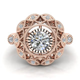 0.92 Carat Vintage Style Filigree Engagement Ring 14K Gold (G,I1) - Rose Gold