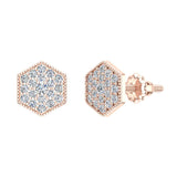 Hexagonal Shape Pave Diamond Cluster Stud Earrings 1/2 ct 14K Gold-I,I1 - Rose Gold