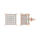 Square Cube Diamond Studded Earrings 18K Gold-G,VS - Rose Gold