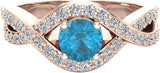 Blue & White Diamond Engagement Ring 14k Gold 0.80 ct - Rose Gold