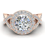 Solitaire Diamond Halo Crisscross Shank Engagement Ring 14K Gold-I1 - Rose Gold