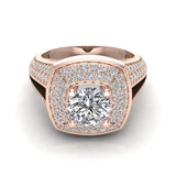 Solitaire Diamond Square Halo Split Shank Wedding Ring 14K Gold-I,I1 - Rose Gold