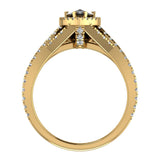Pear Cut Black Wedding Ring Set Criss Cross Halo Style 14K Gold-I,I1 - Yellow Gold