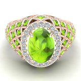 18K Gold Peridot Diamond Dome style cocktail rings 2.93 CT - Rose Gold