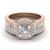 Round Cut Wedding Ring Set for Women 18K Gold Halo Bridal Rings Set Wide Shank 1.42 Ctw (G, SI) - Rose Gold
