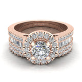 Round Cut Wedding Ring Set for Women 14K Gold Halo Bridal Rings Set Wide Shank 1.42 Ctw (I, I1) - Rose Gold