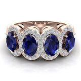 Oval Blue Sapphire & Diamond Band Ring 14K Gold - Rose Gold