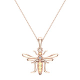 Insect Pendant Mosquito Charm Fly Necklace 14K Gold 0.09 ctw - Rose Gold