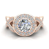GIA Round brilliant halo diamond engagement rings criss-cross 14K 1.25 ctw G-SI - Rose Gold