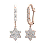 Star of David Diamond Dangle Earrings Dainty Drop Style 14K Gold-I,I1 - Rose Gold