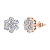 Cluster diamond earrings 14k Gold Flower Earrings 0.62 carat-G,SI - Rose Gold