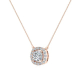 Cushion Halo Diamond Necklace 14K Gold-L,I2 - Rose Gold