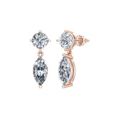 Round & Marquise Drop 2 stone Diamond Dangle Earrings 14K Gold-I,I1 - Rose Gold