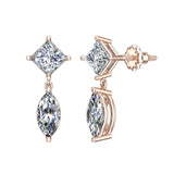 Princess & Marquise Two stone Diamond Dangle Earring 18K Gold-G,VS - Rose Gold