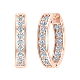 18K Hoop Earrings 18mm Diamond Line Setting Click-in Lock 0.90 ct-VS - Rose Gold