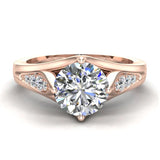 1.10 Ct Diamond Leaf Style Setting Solitaire Engagement Ring 1.11 Ct 14K Gold-I1 - Rose Gold